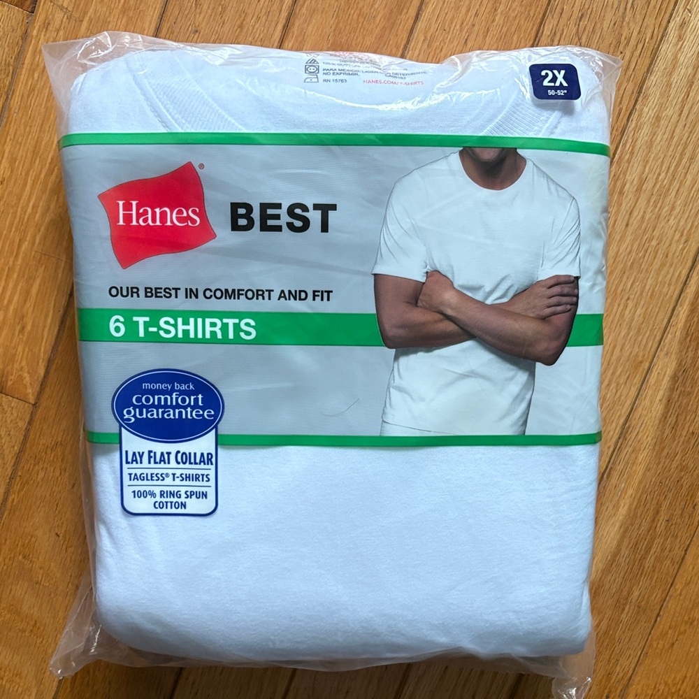 Hanes Best 6-Pack T-Shirts WHITE 2X 50-52”